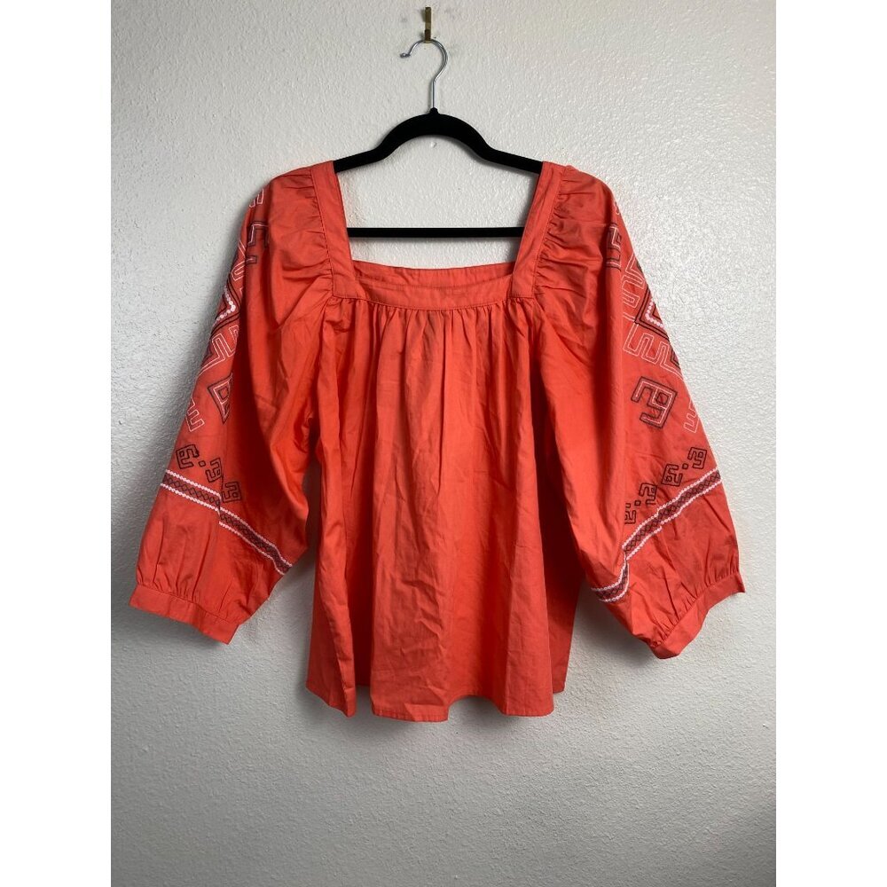 Wrangler Retro Embroidered Square Neck Orange Boho Size XXL Western Cowboy Rodeo